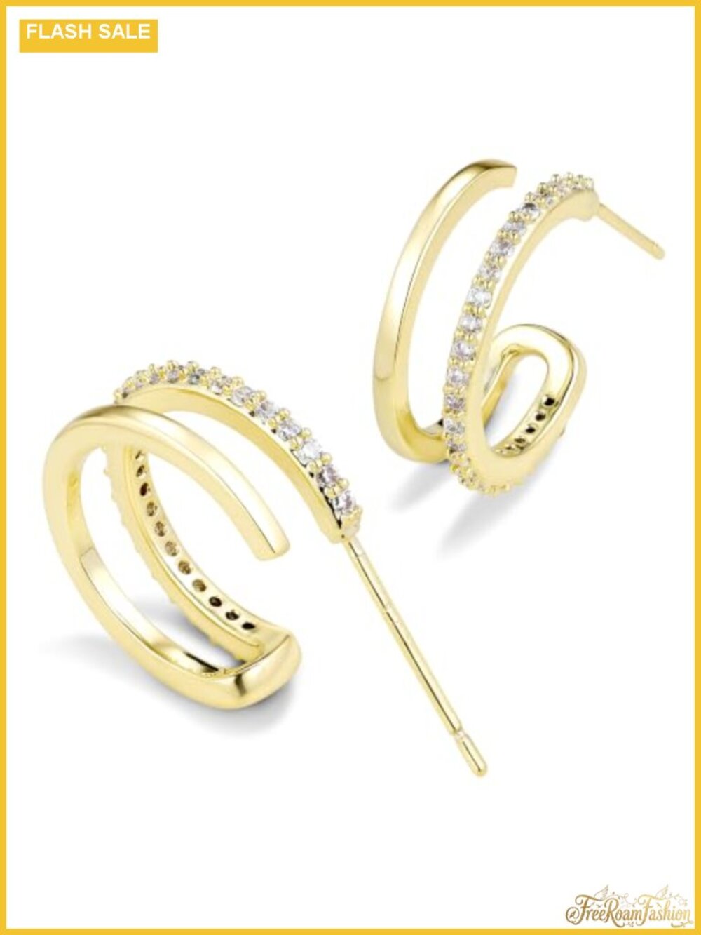 14k Gold Plated Double Hoop Earrings Hypoallergenic CZ Studs for Multiple